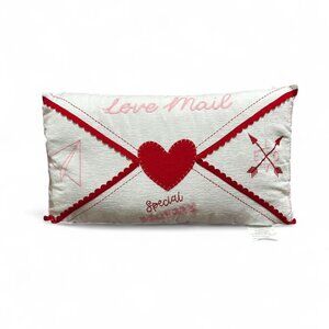 “Love Mail” White Envelope Pillow Red Pink Embroidered - Valentine's Day